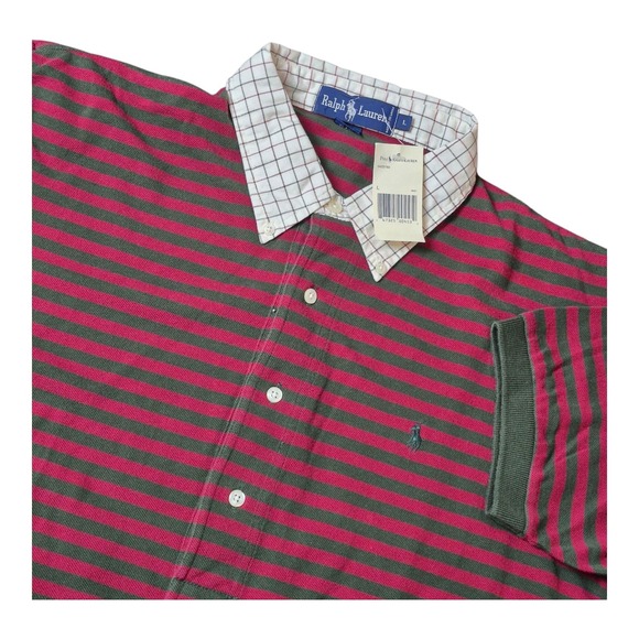 NEW! Polo Ralph Lauren Short Sleeve‎ Striped Polo Button Down VTG Men's L NOS - Picture 1 of 6
